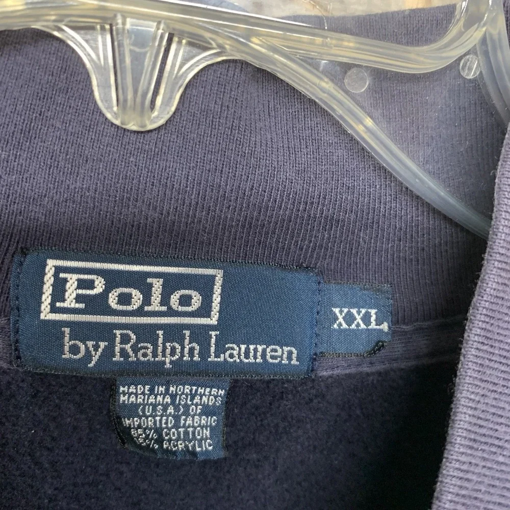 Polo Ralph Lauren‎ Sweater Fleece Mens 2XL Navy Blue Quarter Zip USA Vintage